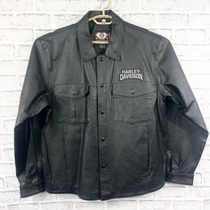 🏍️|•MONTANA•| Black Leather Snap Down Leather Jacket/Shirt Size XL